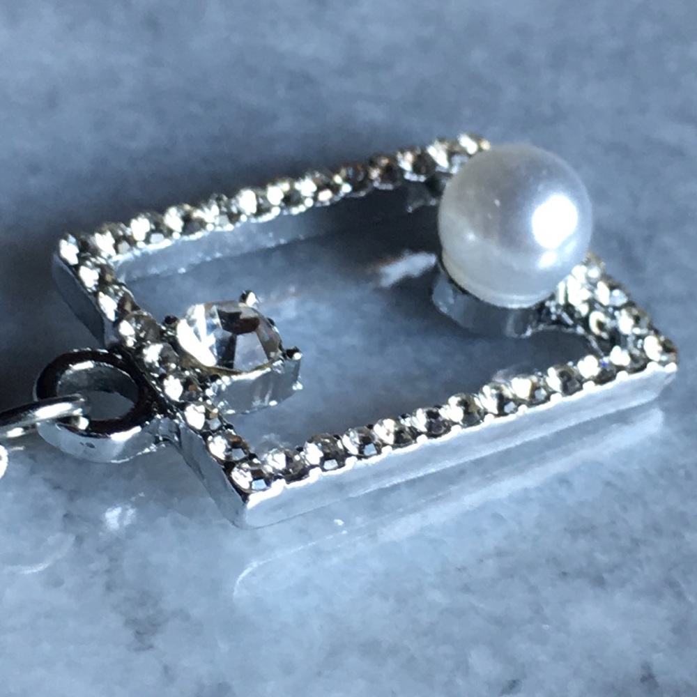 Pearl & CZ Rectangular Necklace - Picture 4 of 16